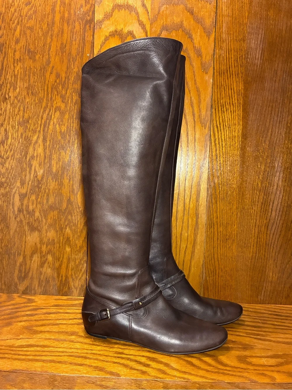 Y2K VTG Via Spiga Over The Knee Fold Over Cuff Hidden Wedge Riding Boots Brown